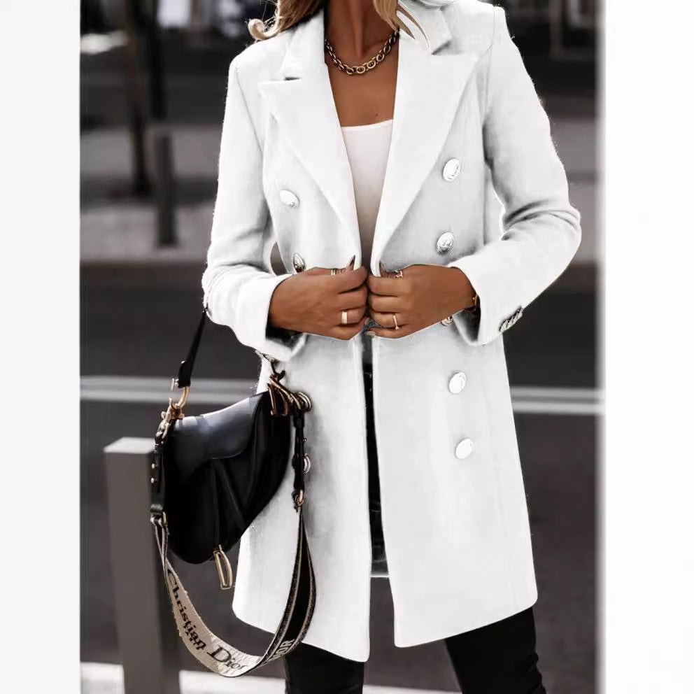Long sleeved suit collar double breasted nickel coat coat
