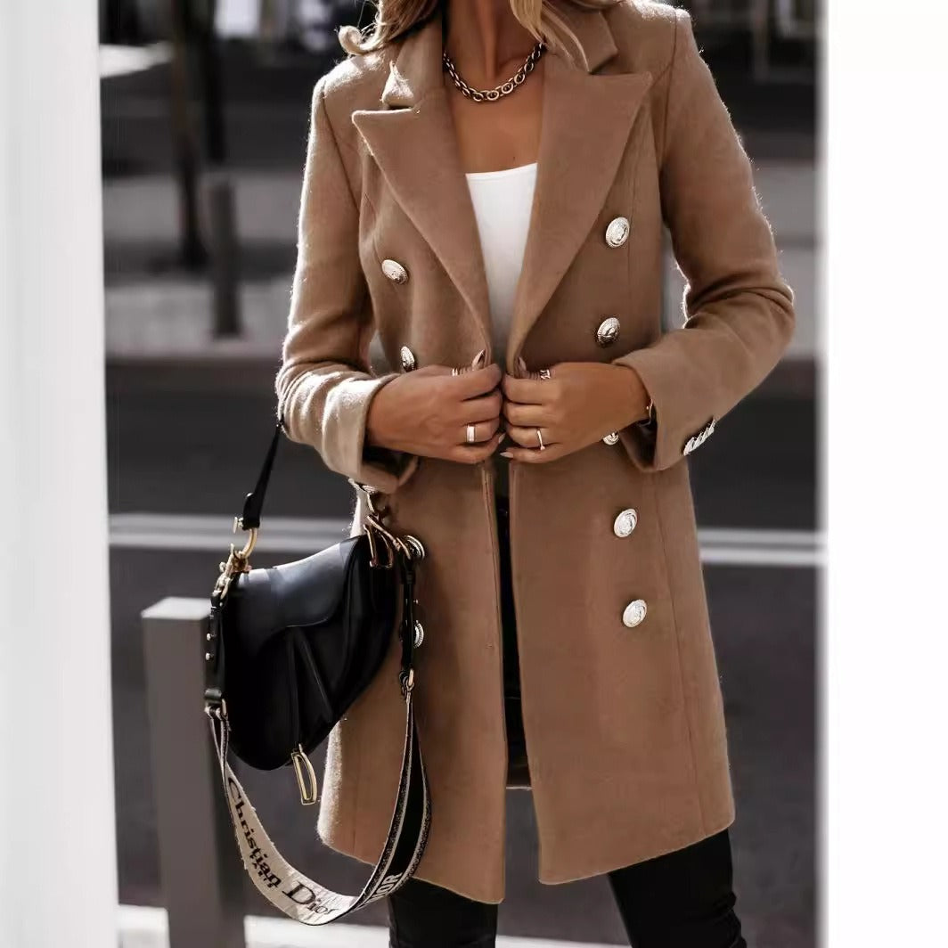 Long sleeved suit collar double breasted nickel coat coat