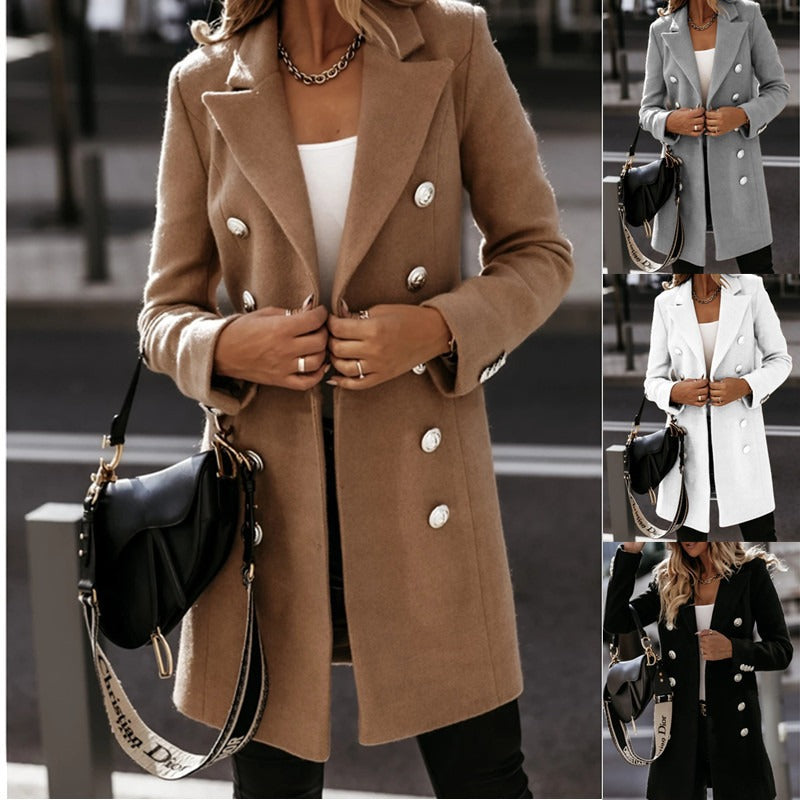 Long sleeved suit collar double breasted nickel coat coat