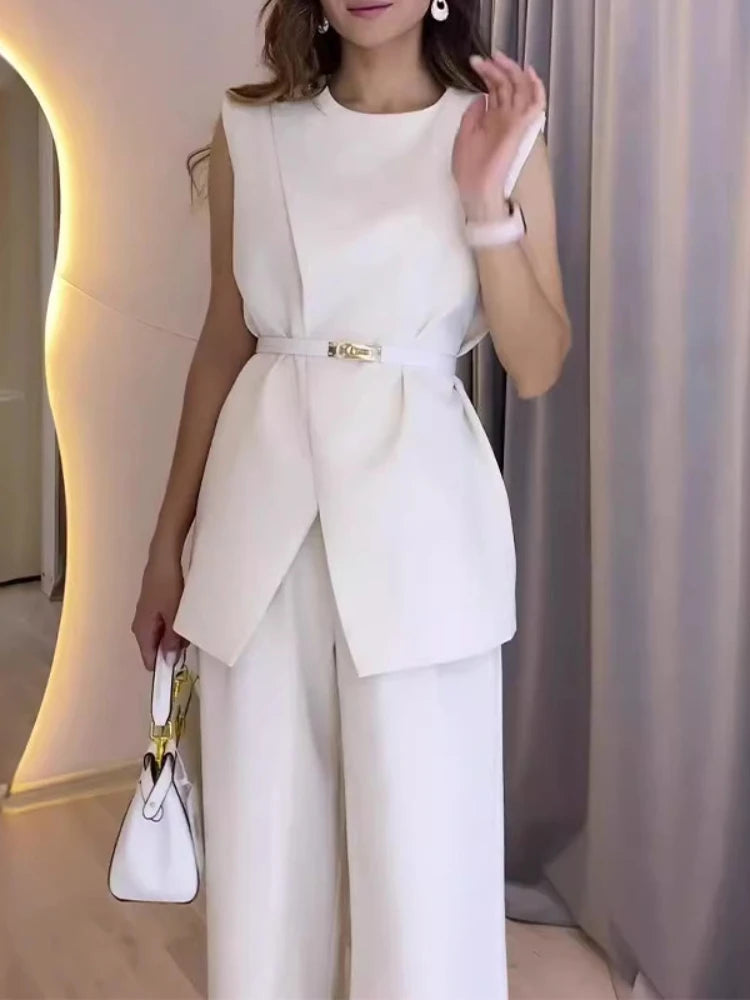Two Piece Sets, Wide Leg Long Pants Slim Fit