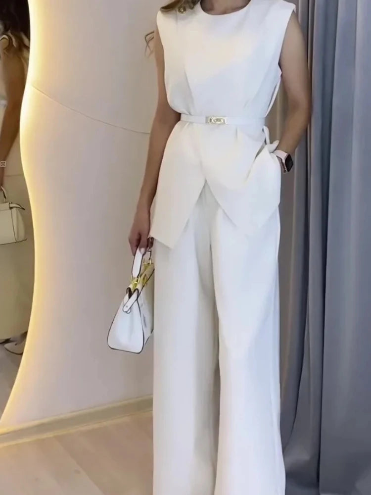 Two Piece Sets, Wide Leg Long Pants Slim Fit