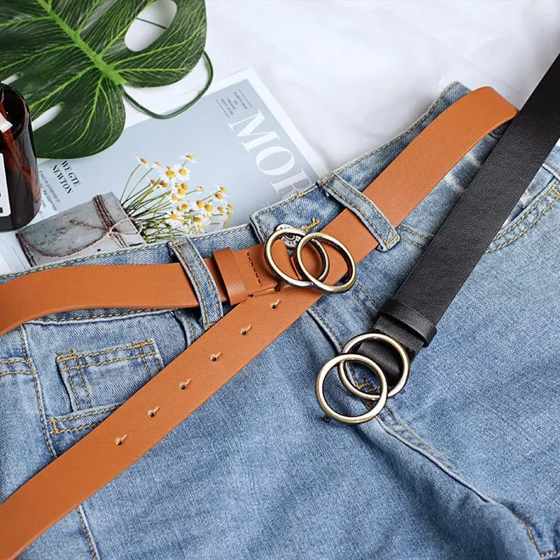 Double Ring Circle Metal Buckle Belt