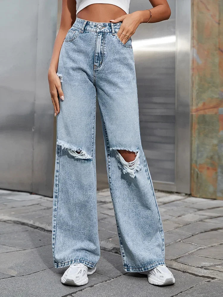 High Waist Straight Women's Ripped Jeans