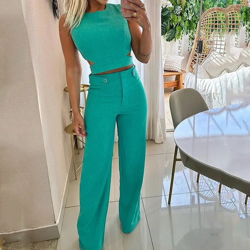 Two Piece Set, Tops Sleeveless and Pants