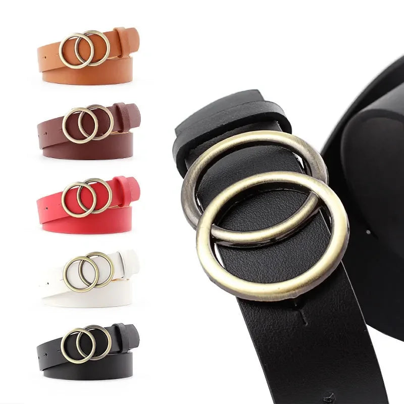 Double Ring Circle Metal Buckle Belt