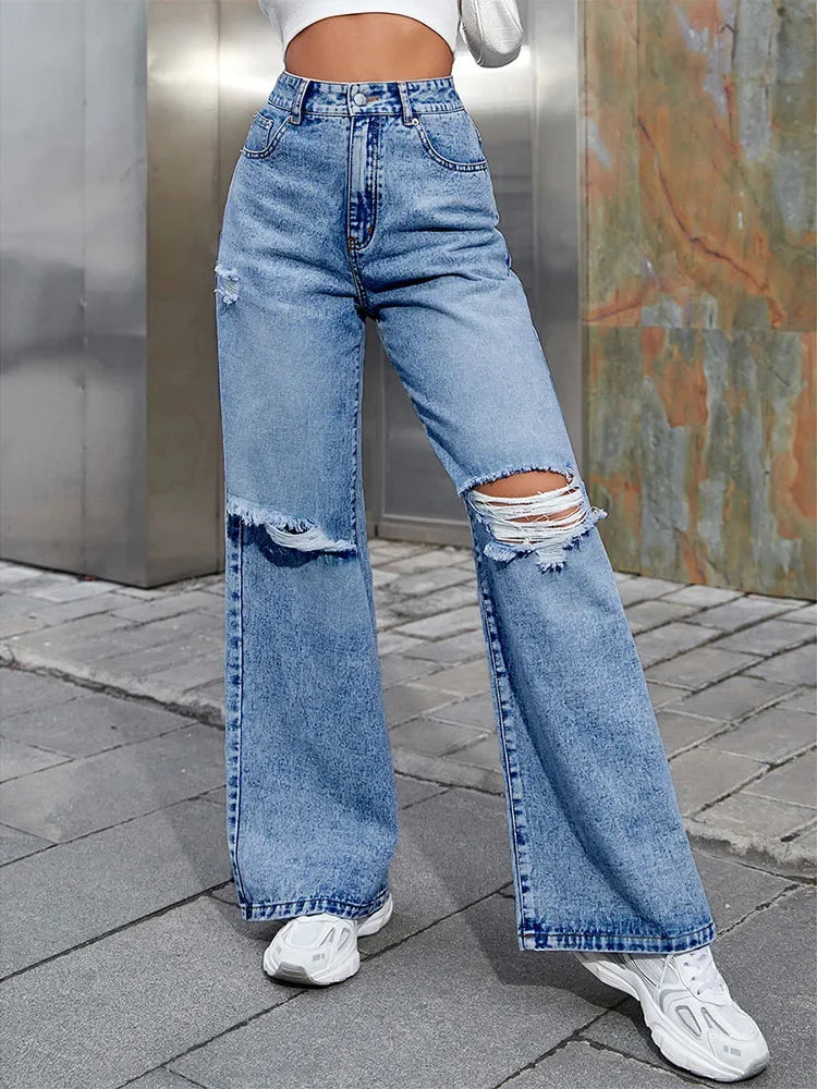 High Waist Straight Women's Ripped Jeans