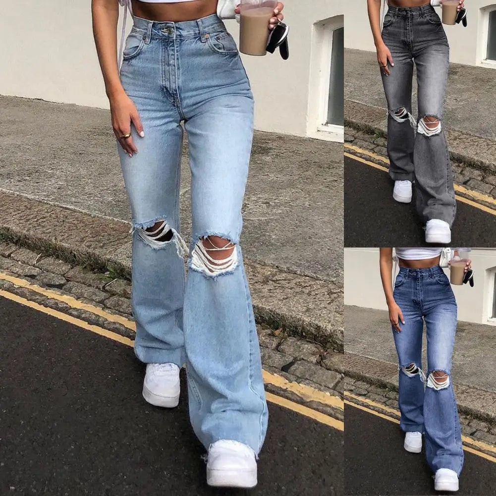 High Waist Blue Ripped Jeans