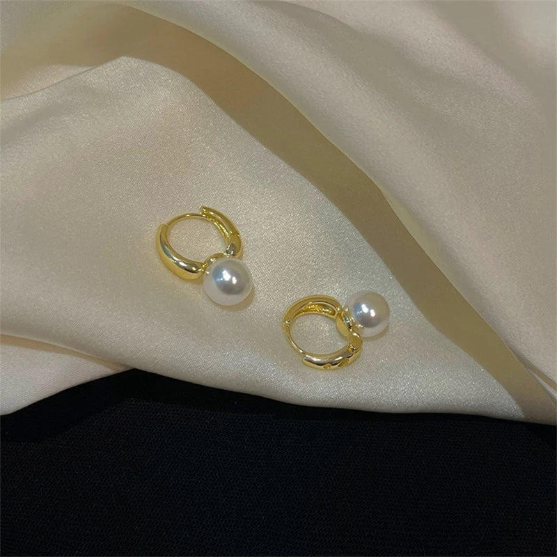 Simple Gold Pearl Earrings