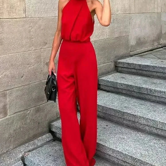 Roter Jumpsuit mit hoher Taille und weitem Bein