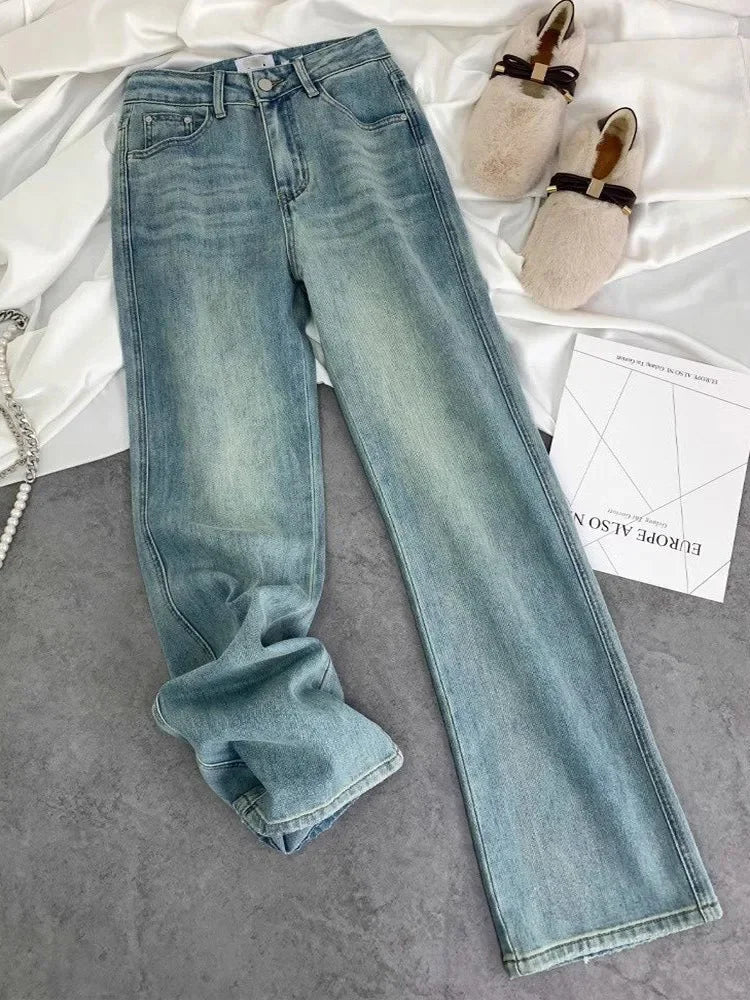 Wide Leg Blue Denim Pants