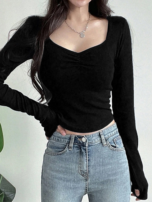 Casual Long Sleeve Slim Top