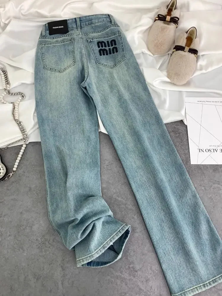 Wide Leg Blue Denim Pants