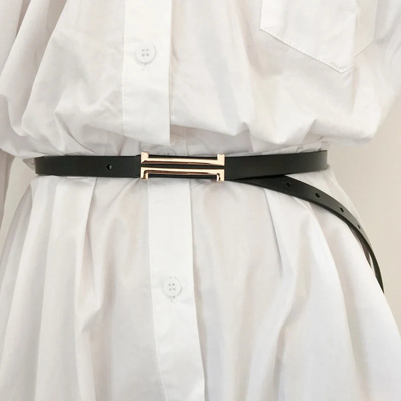 Leather Thin Belt, Metal Bucklet